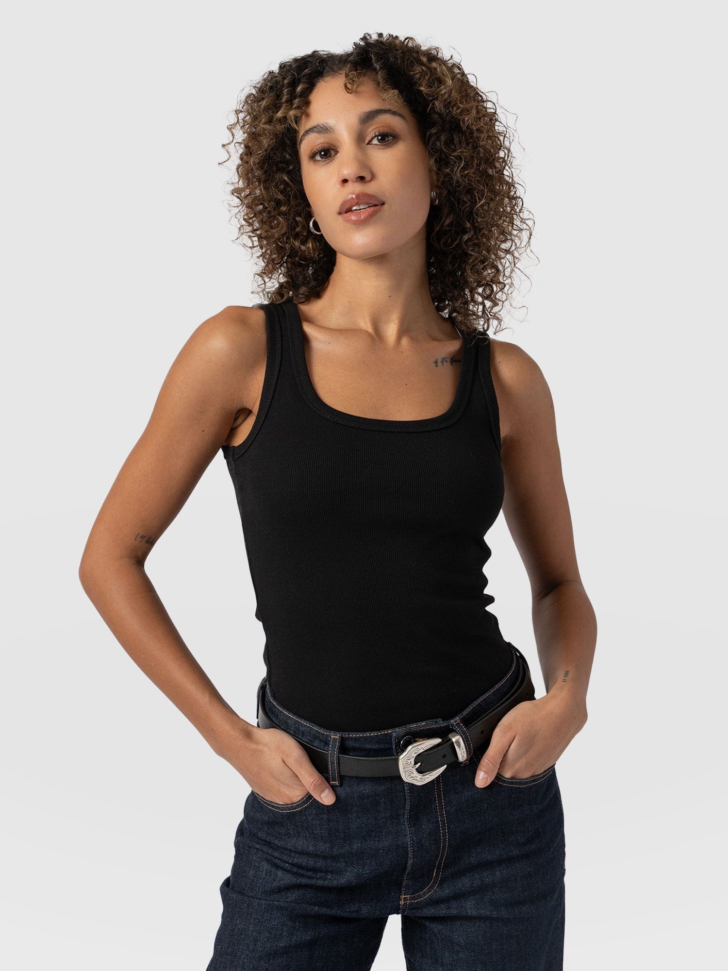 Asher Scoop Neck Vest Black - Women's Vests | Saint and Sofia® UK