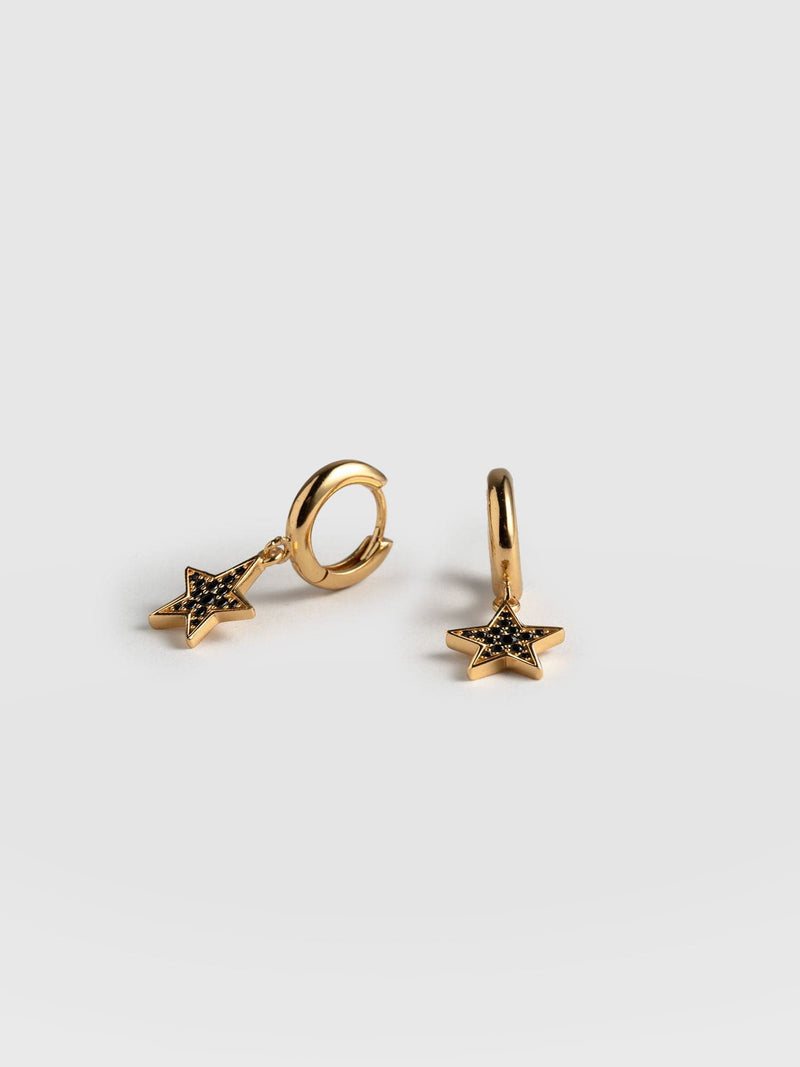 Astral Star Charm Drop Huggie Earrings - Gold/Black