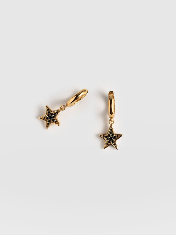 Astral Star Charm Drop Huggie Earrings - Gold/Black