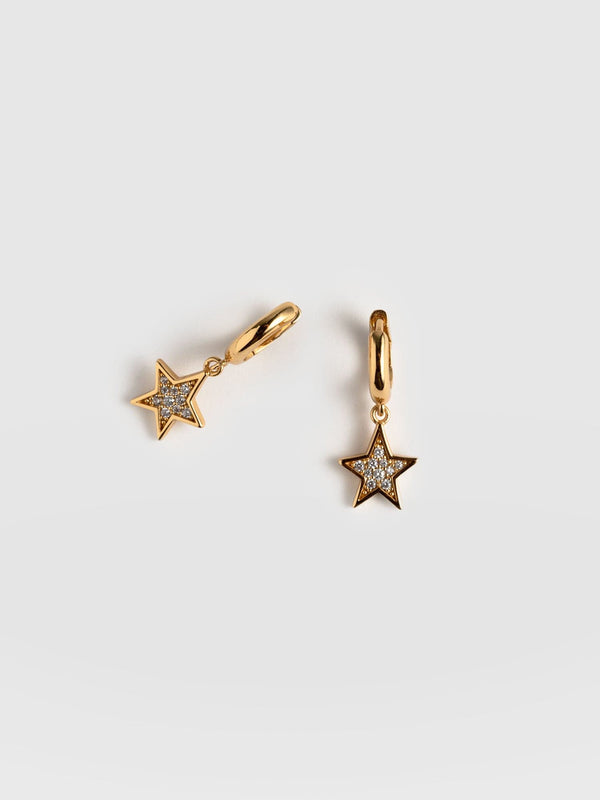 Astral Star Charm Drop Huggie Earrings - Gold