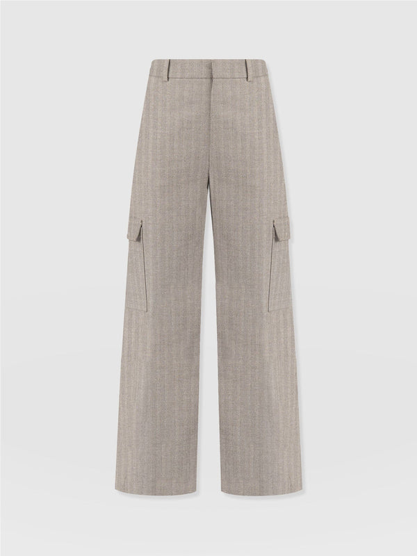 Astrid Cargo Pant - Brown Herringbone