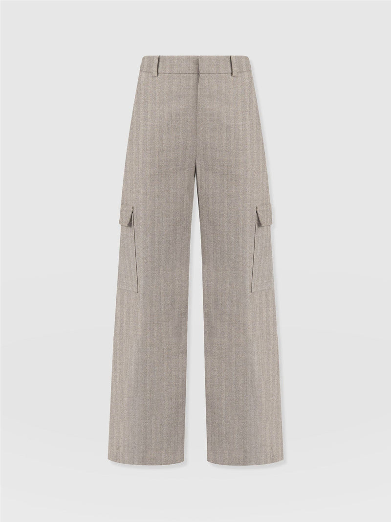 Astrid Cargo Pant - Brown Herringbone