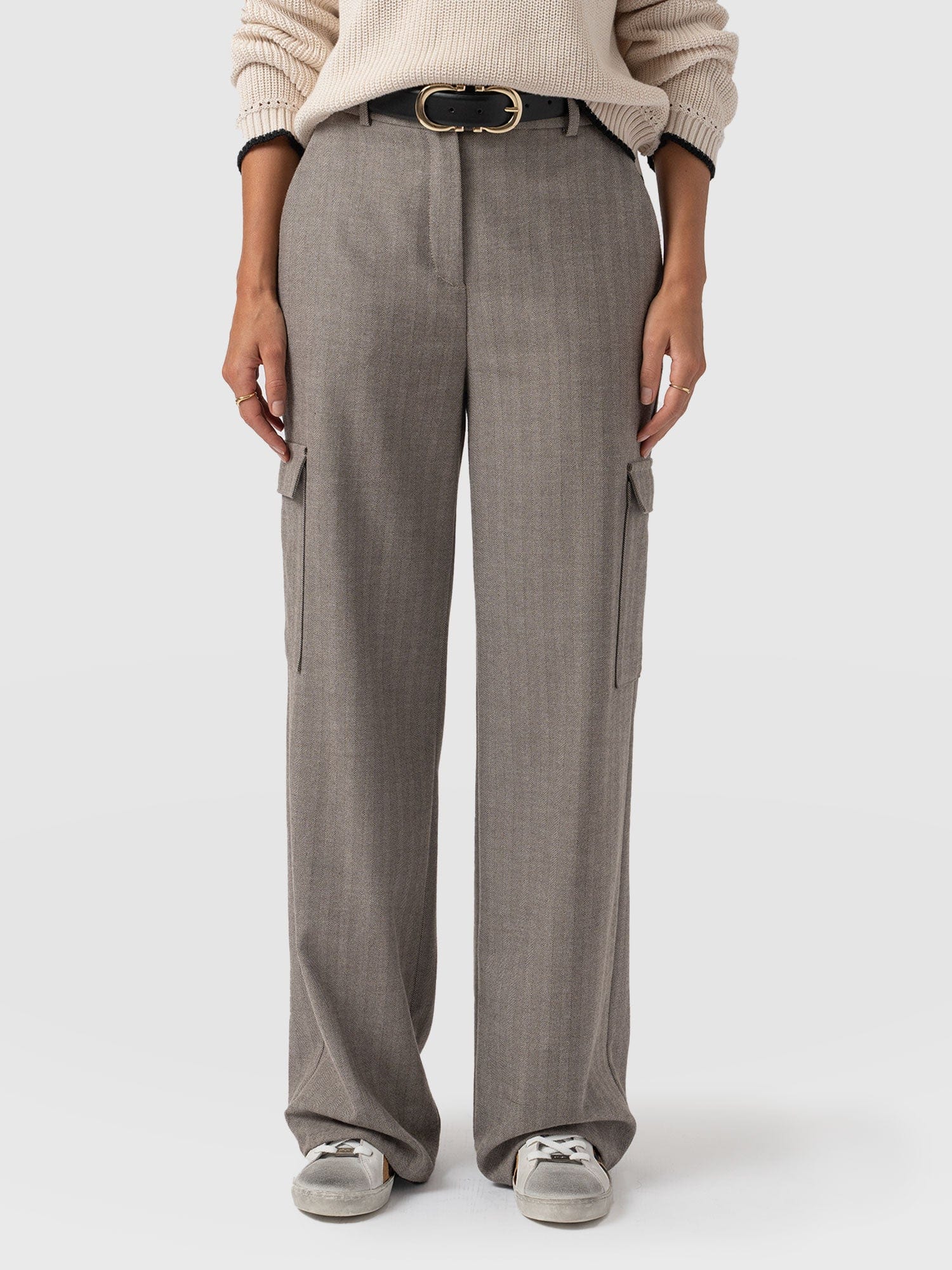 Astrid Cargo Pant Brown Herringbone - Women's Trousers | Saint + Sofia® UK