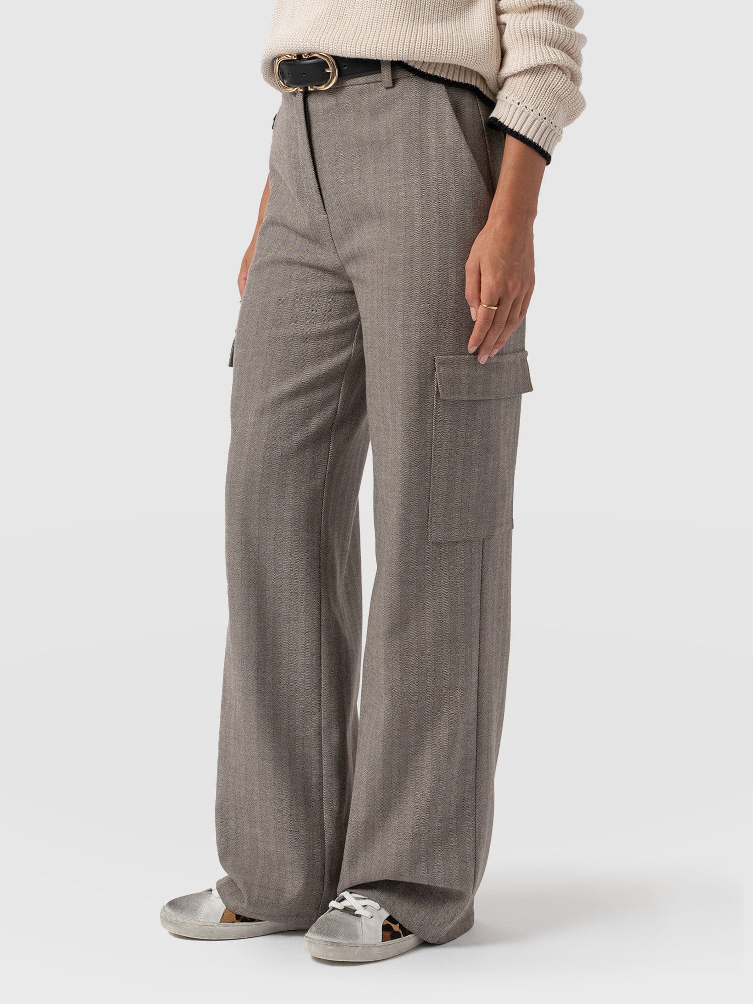 Astrid Cargo Pant Brown Herringbone - Women's Trousers | Saint + Sofia® UK