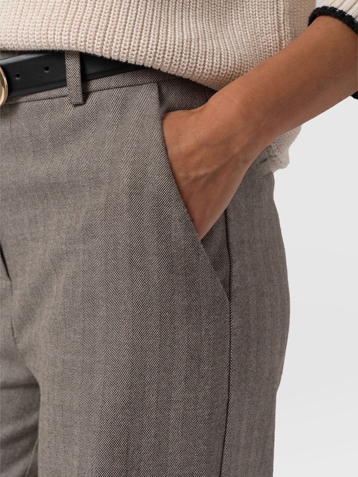 Astrid Cargo Pant Brown Herringbone - Women's Trousers | Saint + Sofia® UK