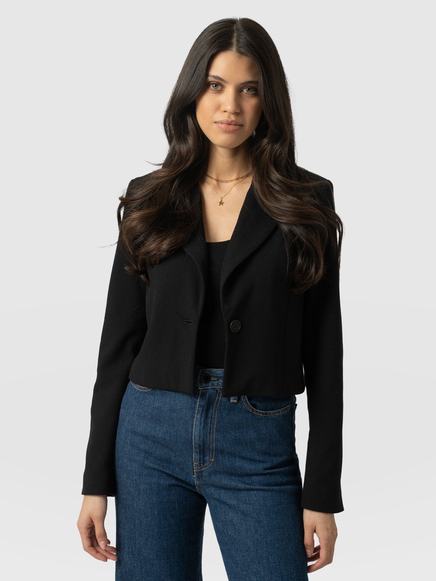 Astrid Cropped Blazer Black - Women's Blazers | Saint + Sofia® UK