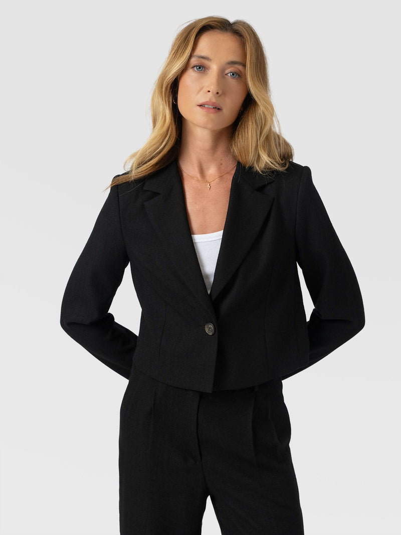 Astrid Cropped Blazer - Black - Women's Jackets | Saint + Sofia® UK
