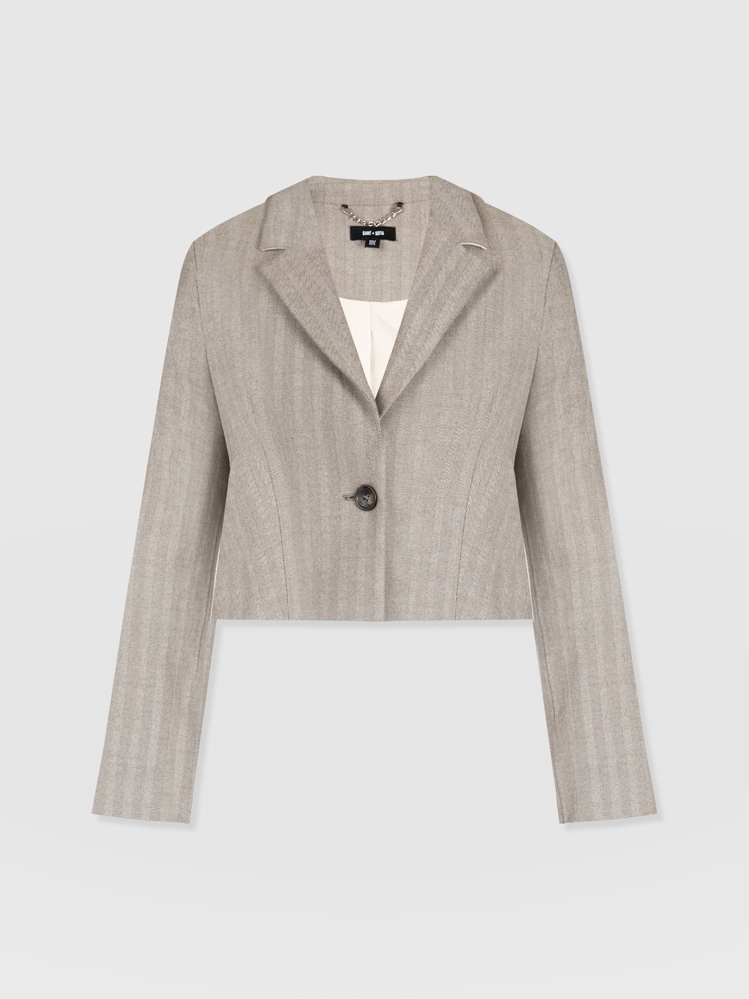 Astrid Cropped Blazer Brown Herringbone - Women's Blazers | Saint + Sofia® UK