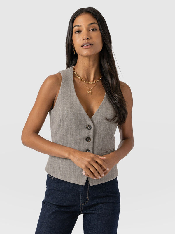 Astrid Waistcoat - Brown Herringbone