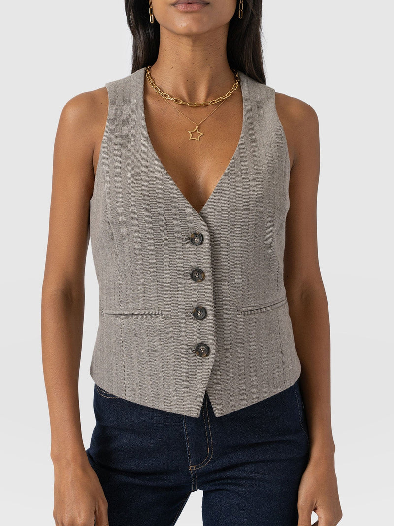 Astrid Waistcoat - Brown Herringbone