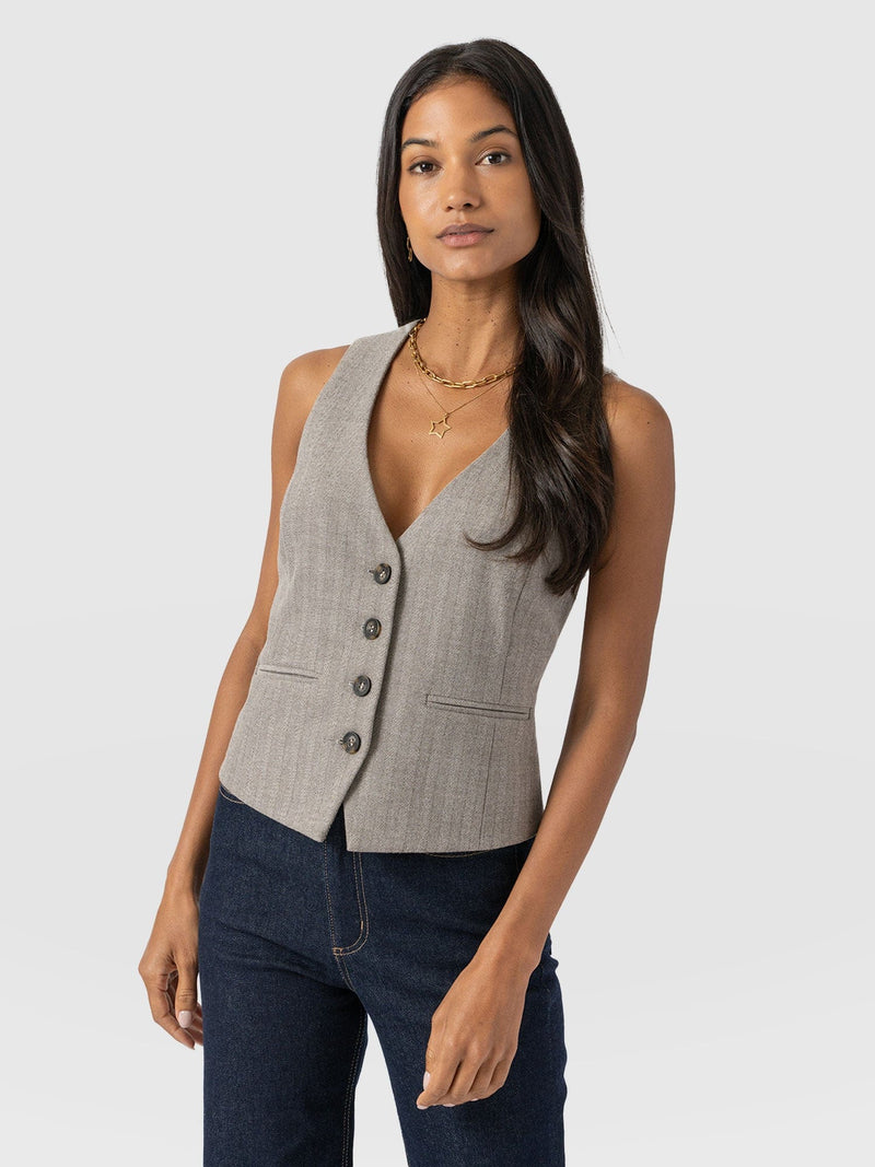 Astrid Waistcoat - Brown Herringbone