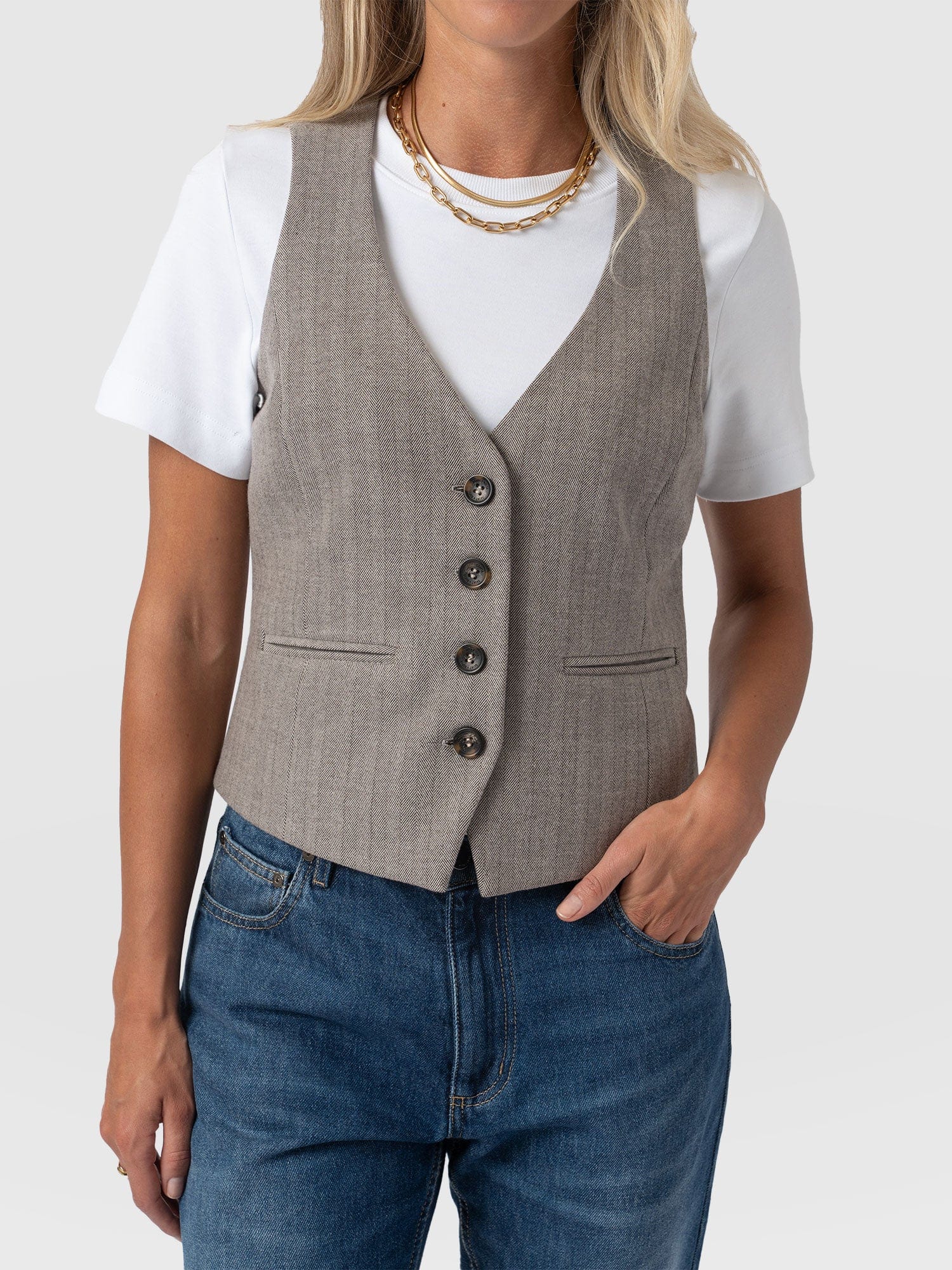 Astrid Waistcoat - Brown Herringbone