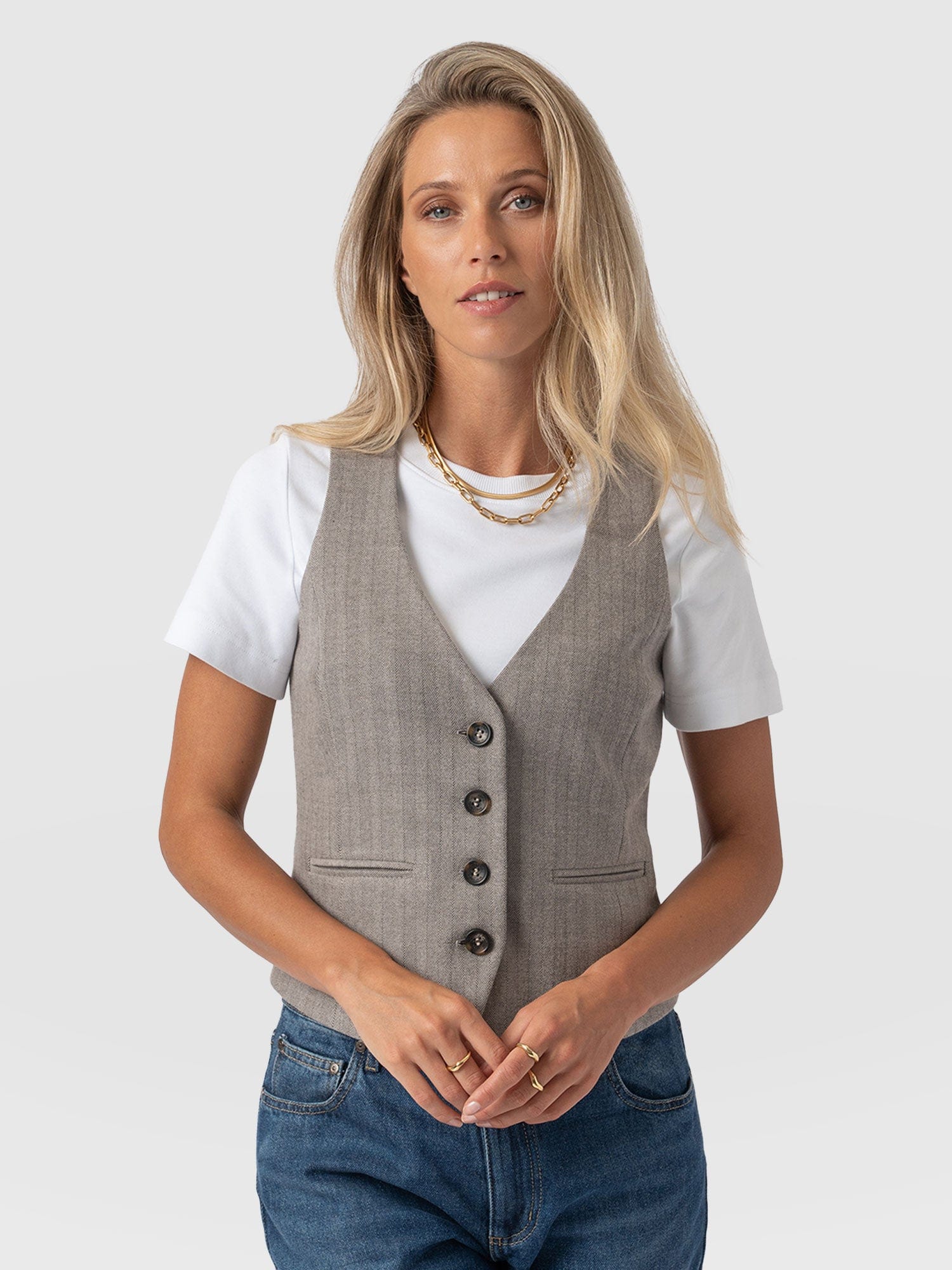 Astrid Waistcoat - Brown Herringbone
