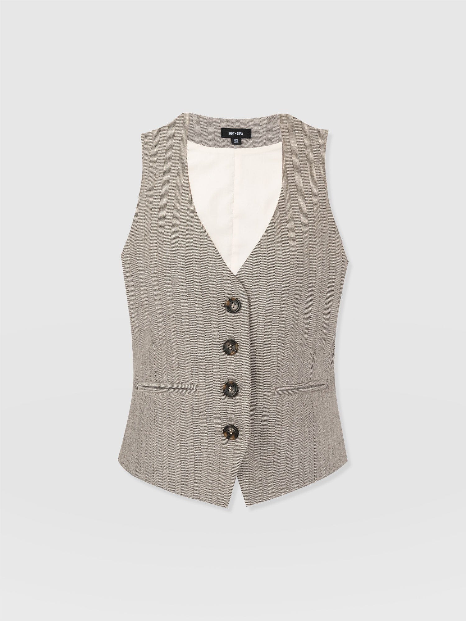 Astrid Waistcoat Brown Herringbone - Women's Blazers | Saint + Sofia® UK