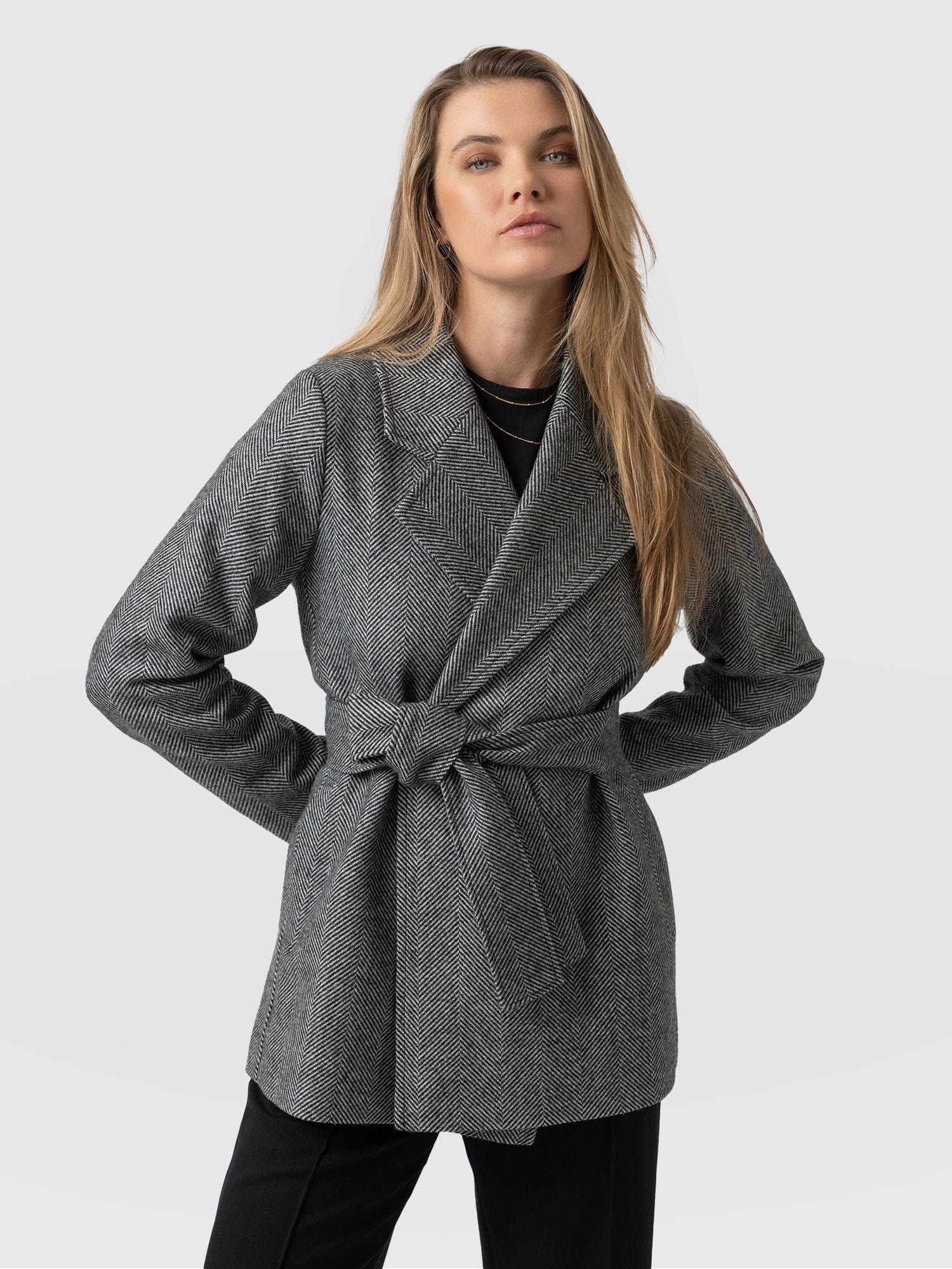 Audrey Wrap Coat - Chevron