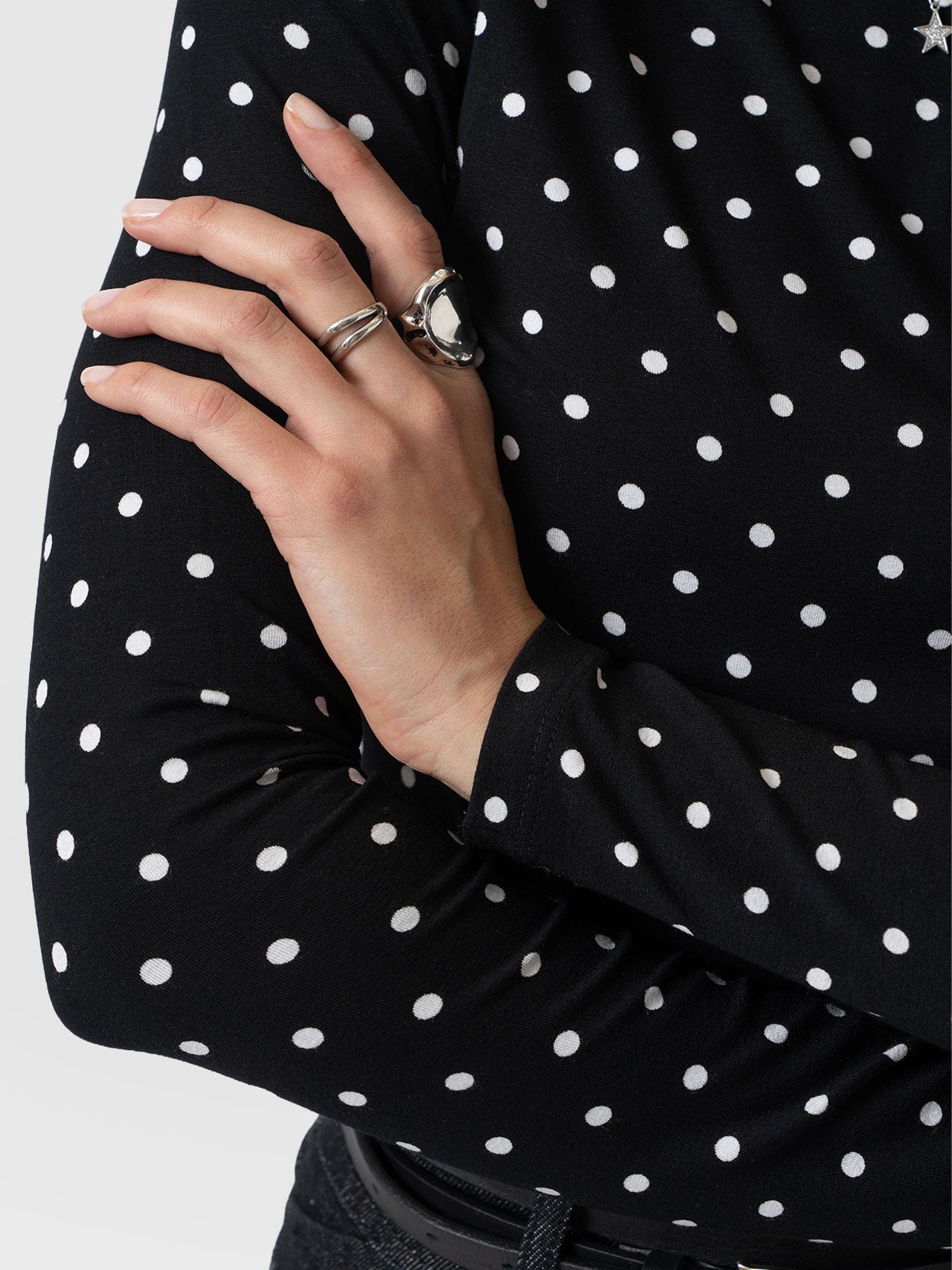 Austen Boat Neck Long Sleeve Tee - Black Polka Dot