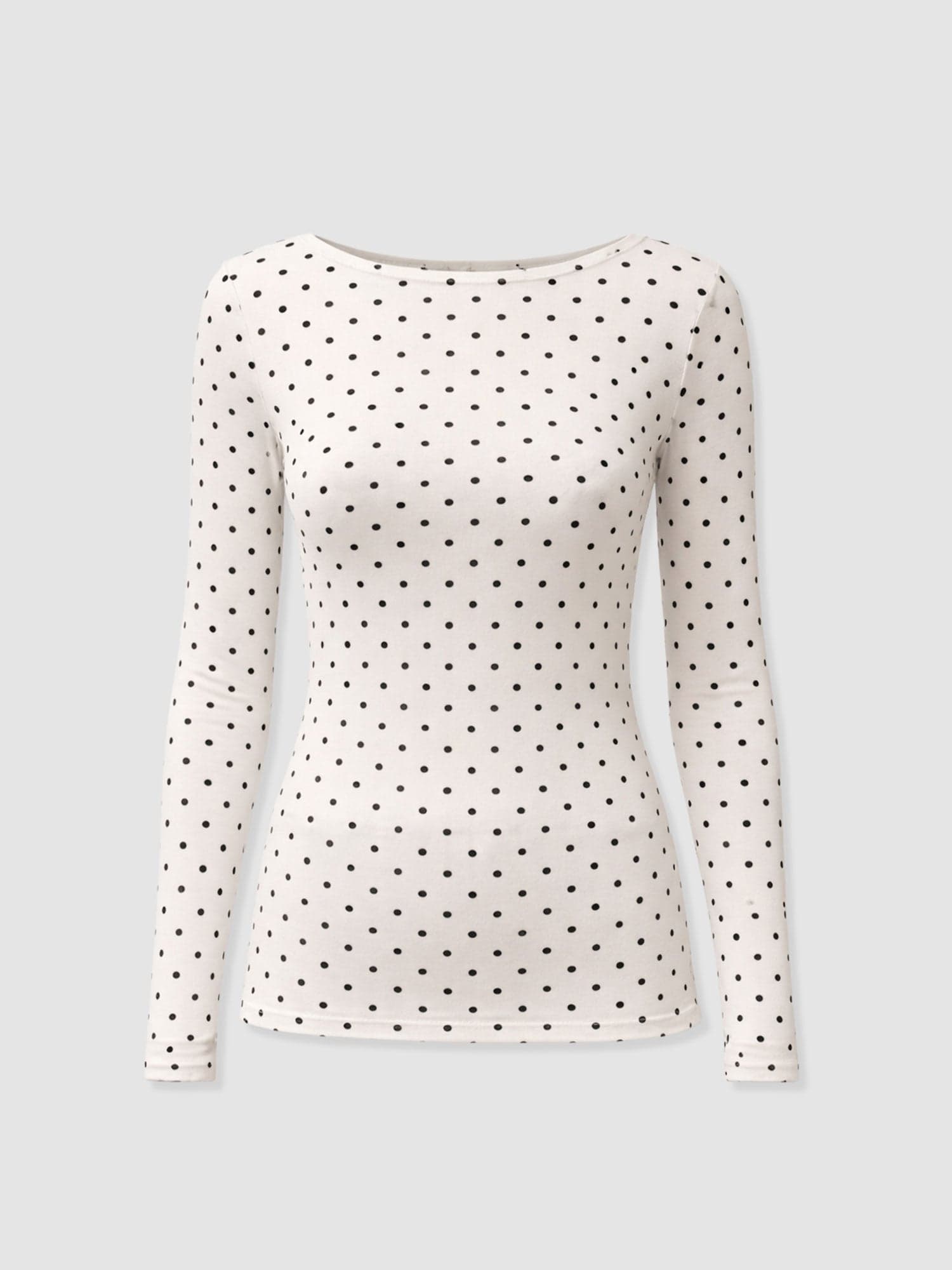 Austen Boat Neck Long Sleeve Tee - Cream Polka Dot - Women's T-shirts | Saint + Sofia® UK