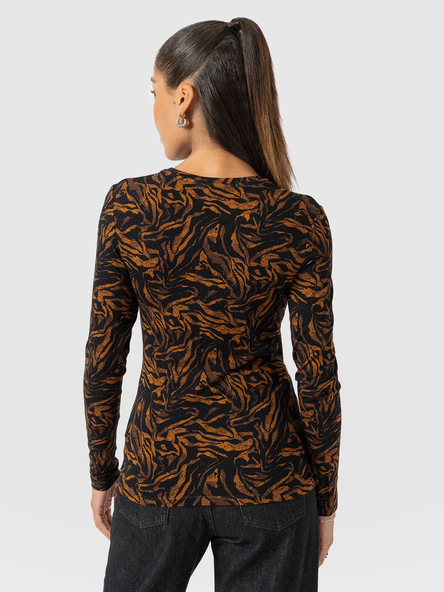 Austen Crew Neck Long Sleeve Tee - Brown Zebra