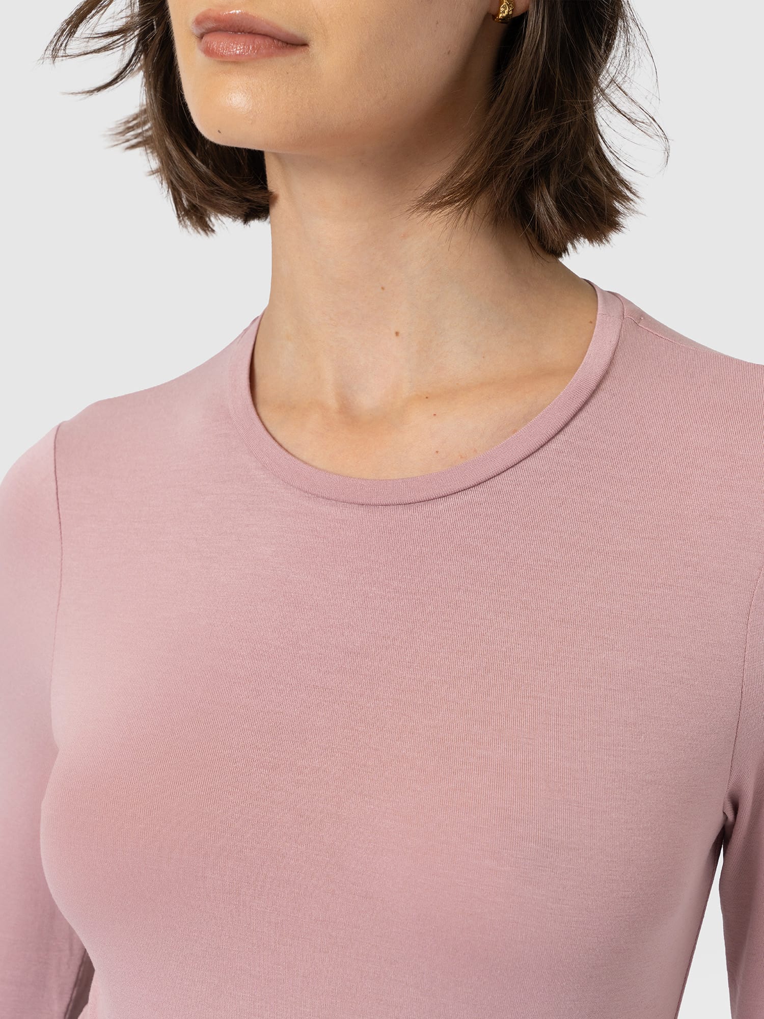 Austen Crew Neck Long Sleeve Tee - Dusty Pink - Women's T-shirts | Saint and Sofia® UK