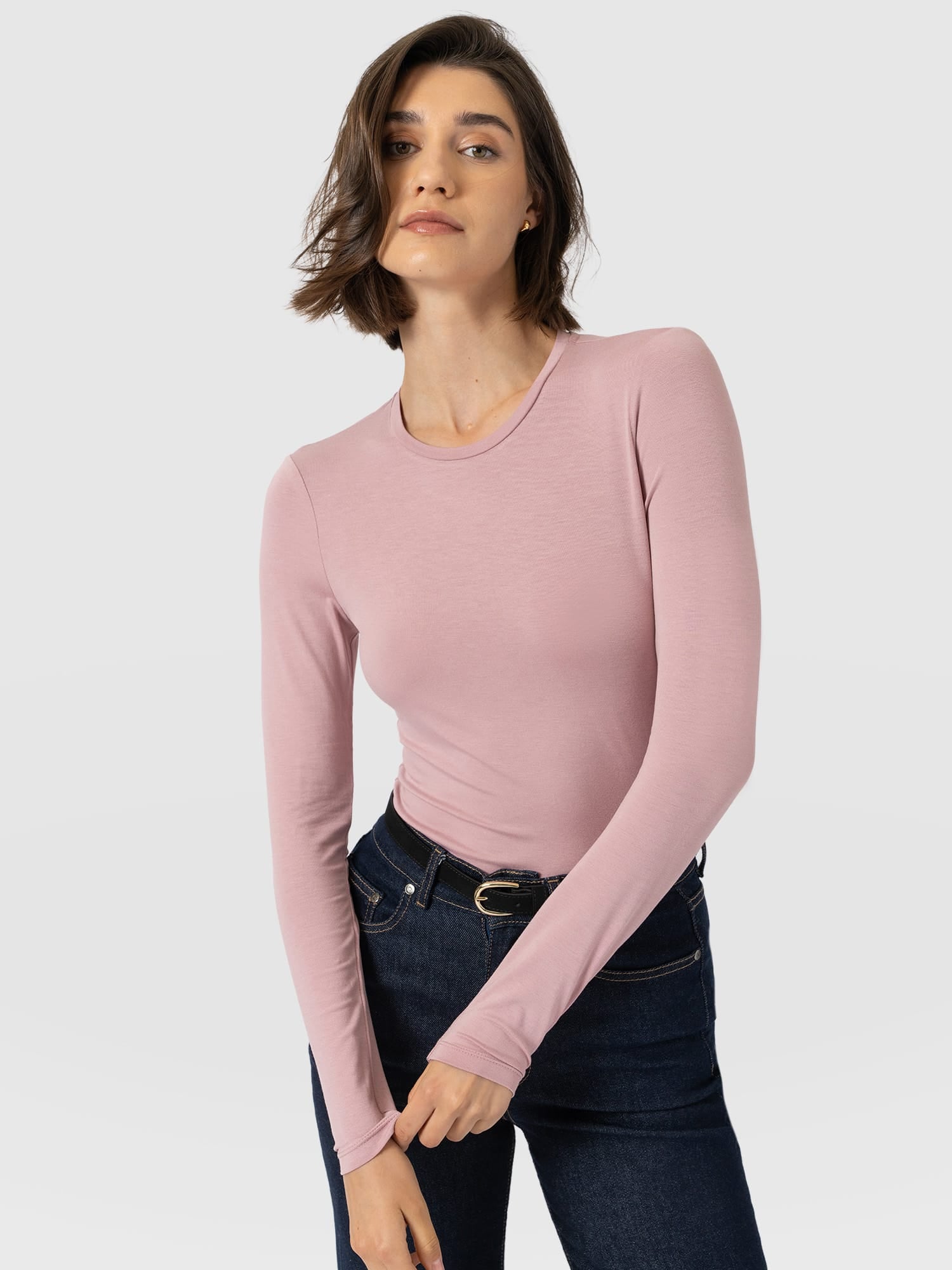 Austen Crew Neck Long Sleeve Tee - Dusty Pink - Women's T-shirts | Saint and Sofia® UK