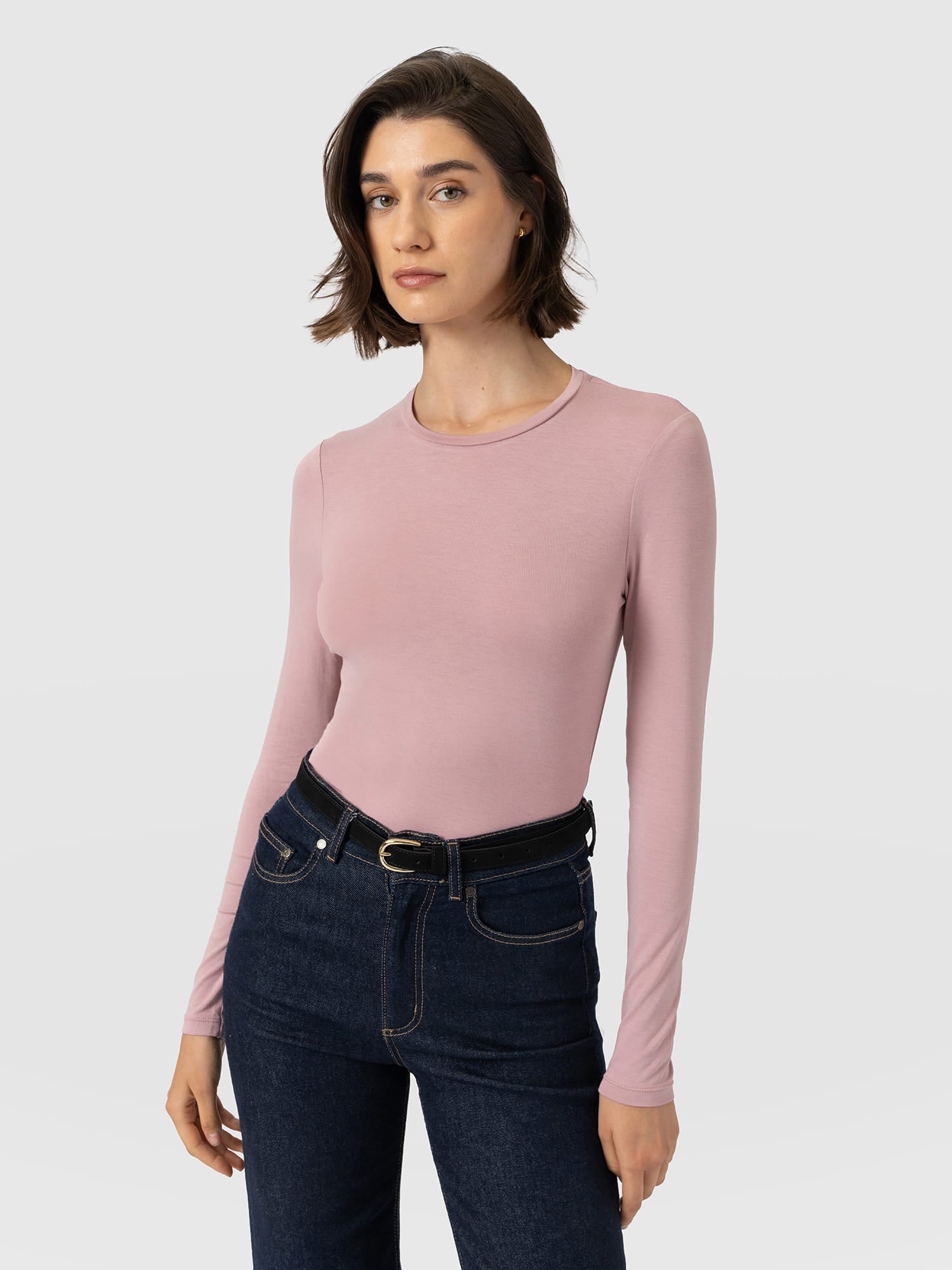 Austen Crew Neck Long Sleeve Tee - Dusty Pink - Women's T-shirts | Saint and Sofia® UK