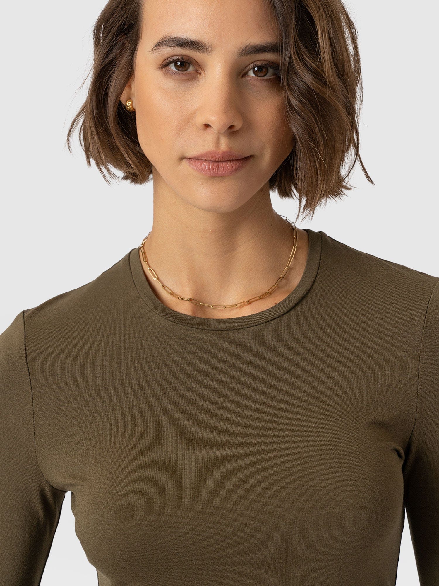 Austen Crew Neck Long Sleeve Tee - Khaki