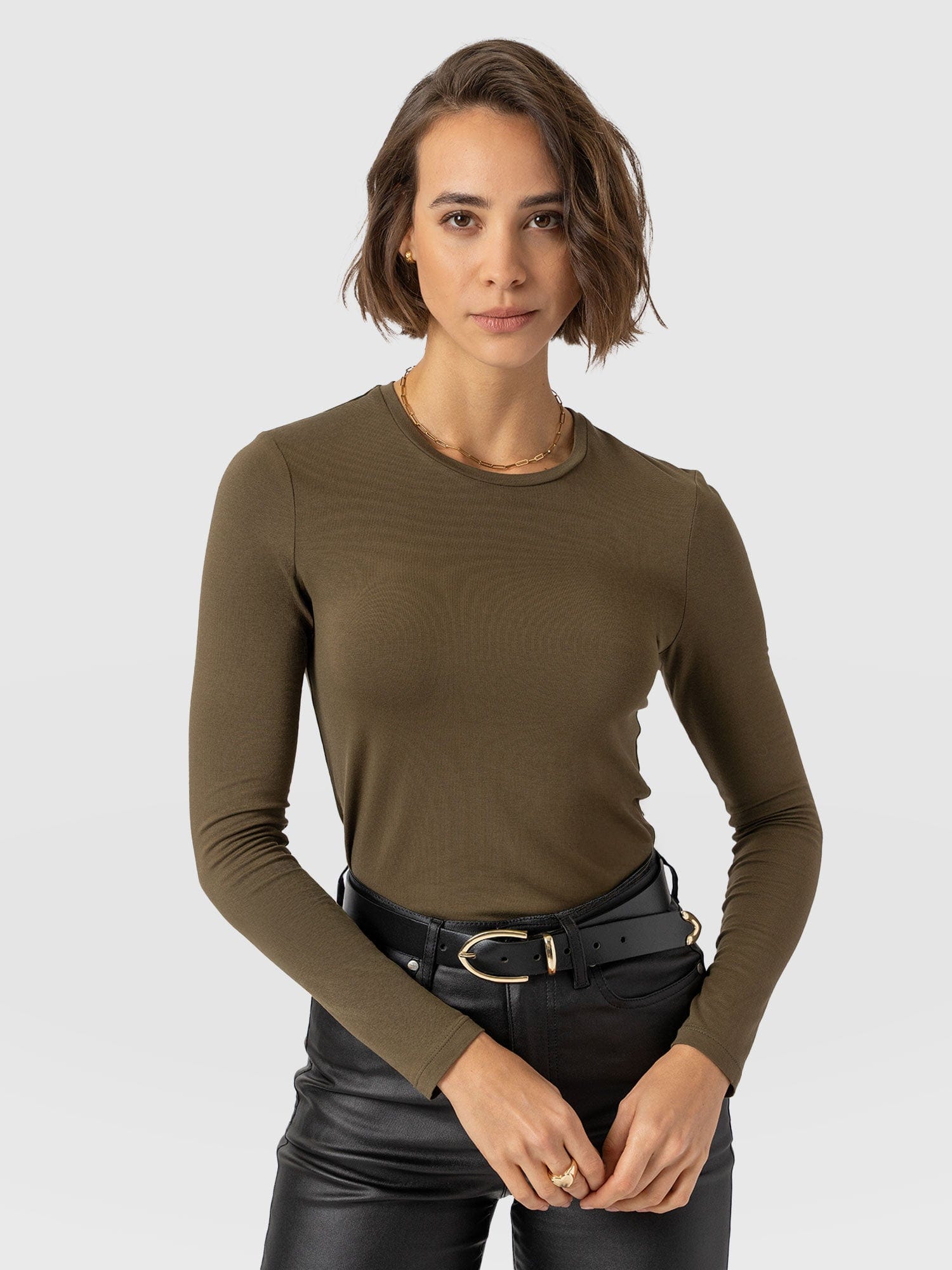 Austen Crew Neck Long Sleeve Tee - Khaki