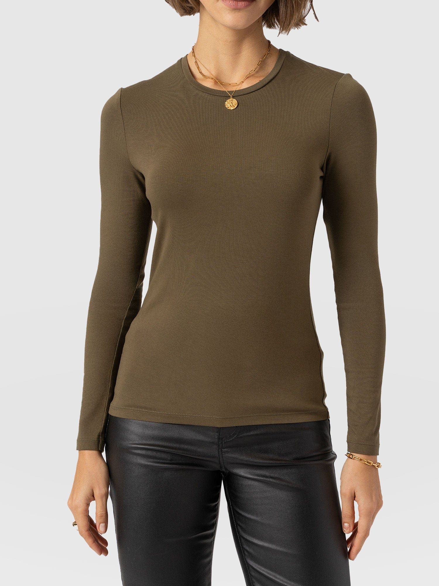 Austen Crew Neck Long Sleeve Tee - Khaki