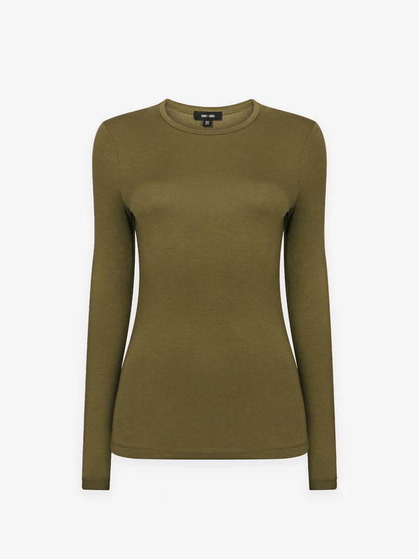 Austen Crew Neck Long Sleeve Tee - Khaki