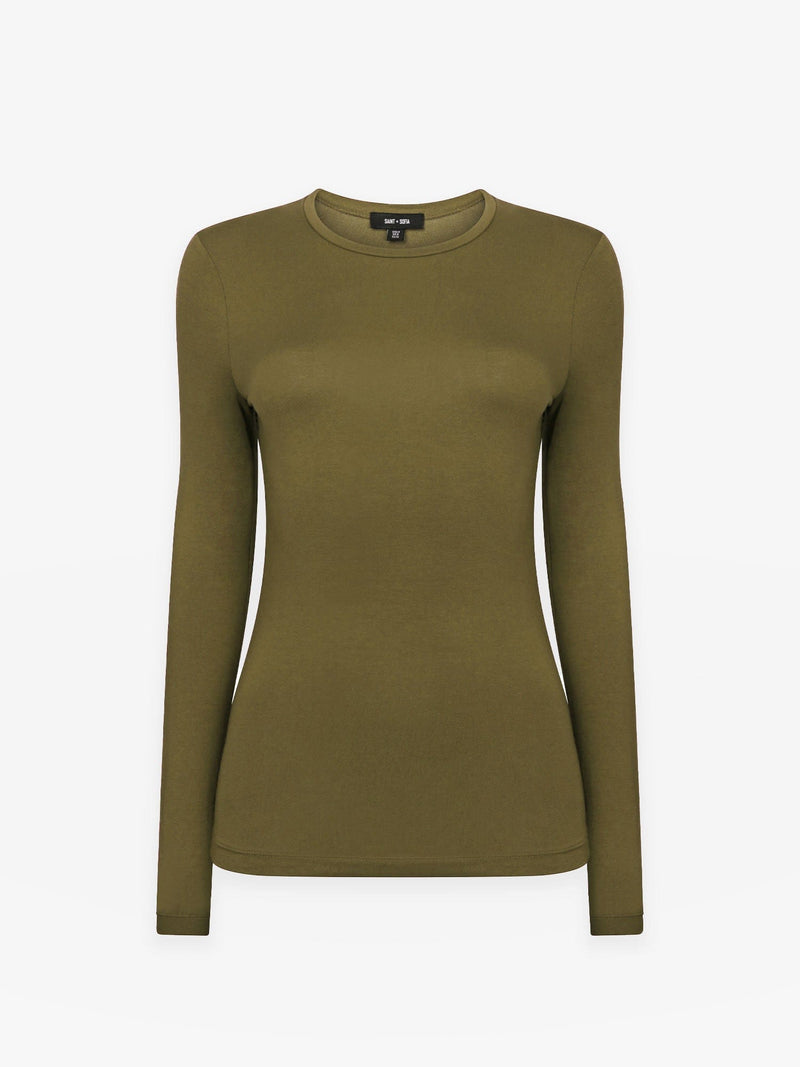 Austen Crew Neck Long Sleeve Tee - Khaki