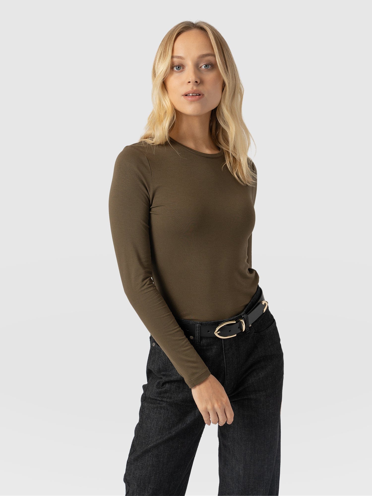 Austen Crew Neck Long Sleeve Tee - Khaki