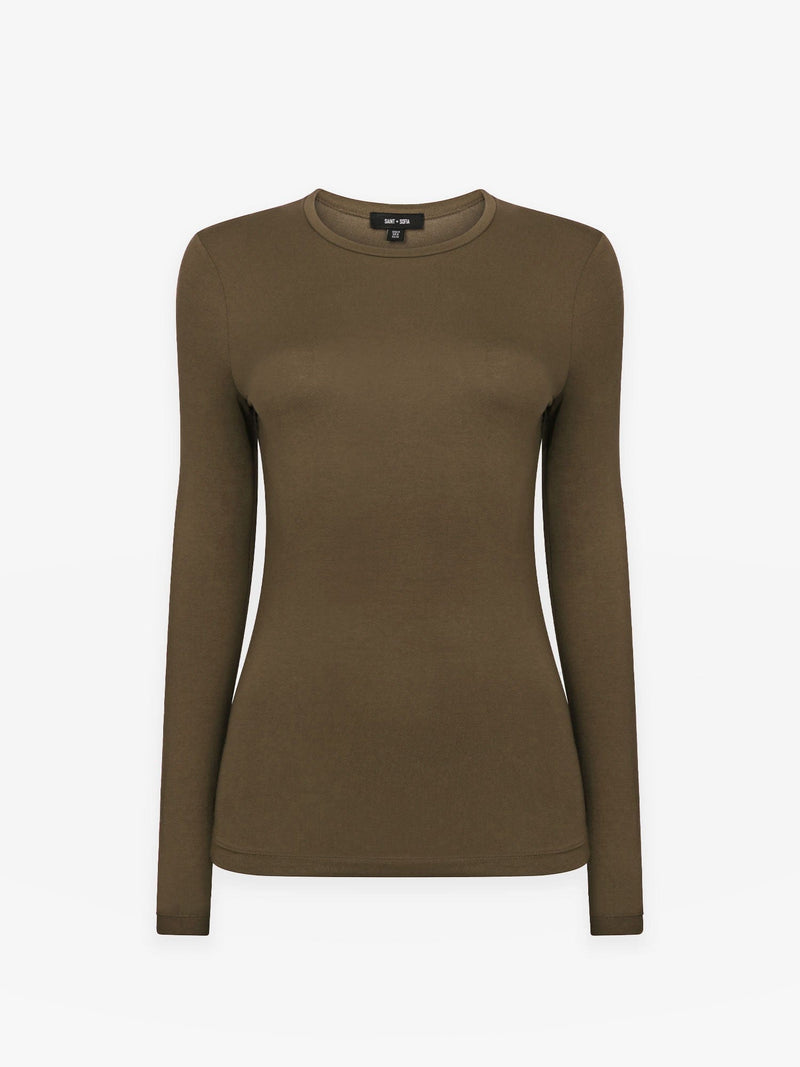 Austen Crew Neck Long Sleeve Tee - Khaki