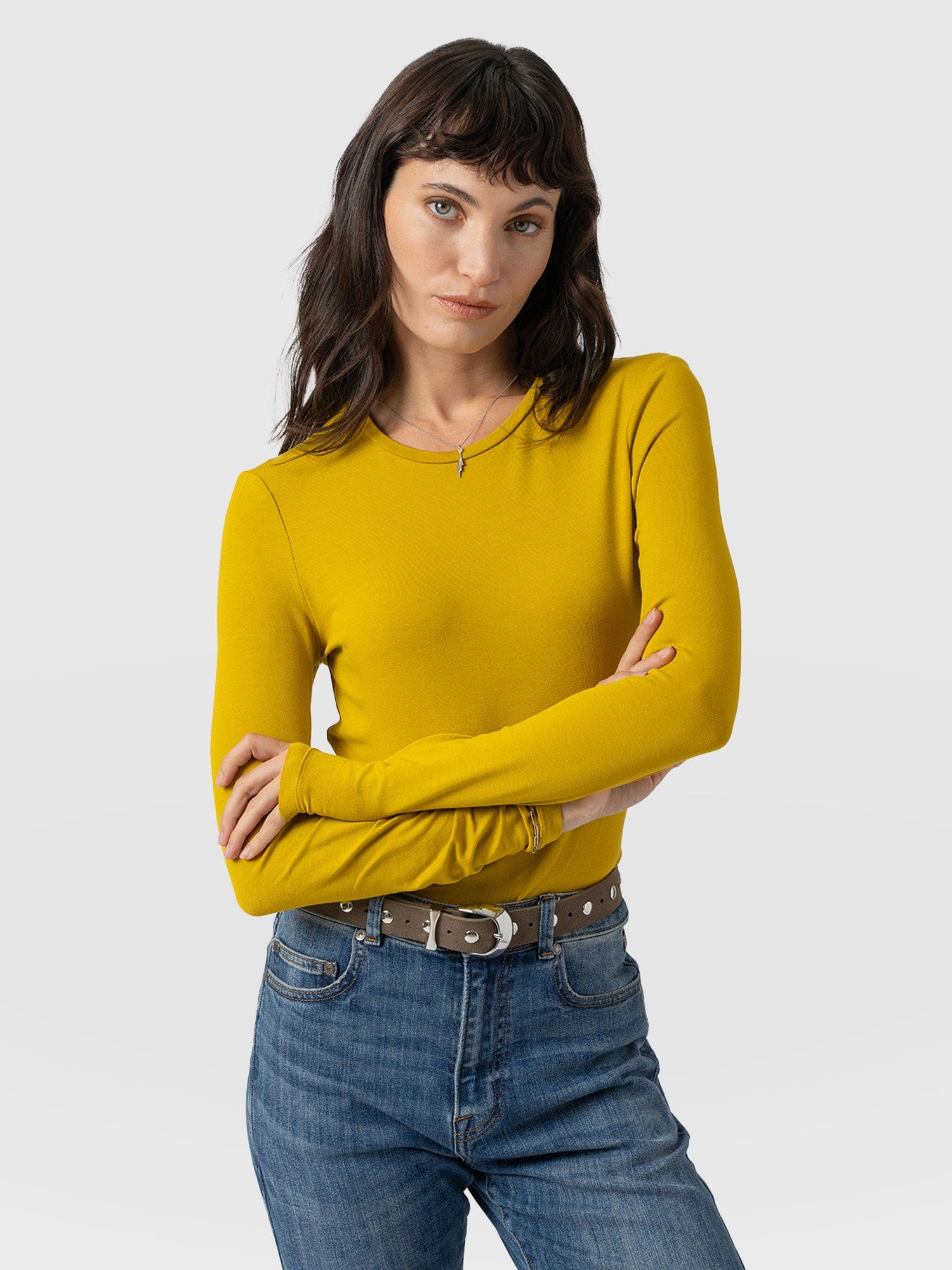 Austen Crew Neck Tee Long Sleeve Mustard - Women's T-Shirts | Saint + Sofia® UK