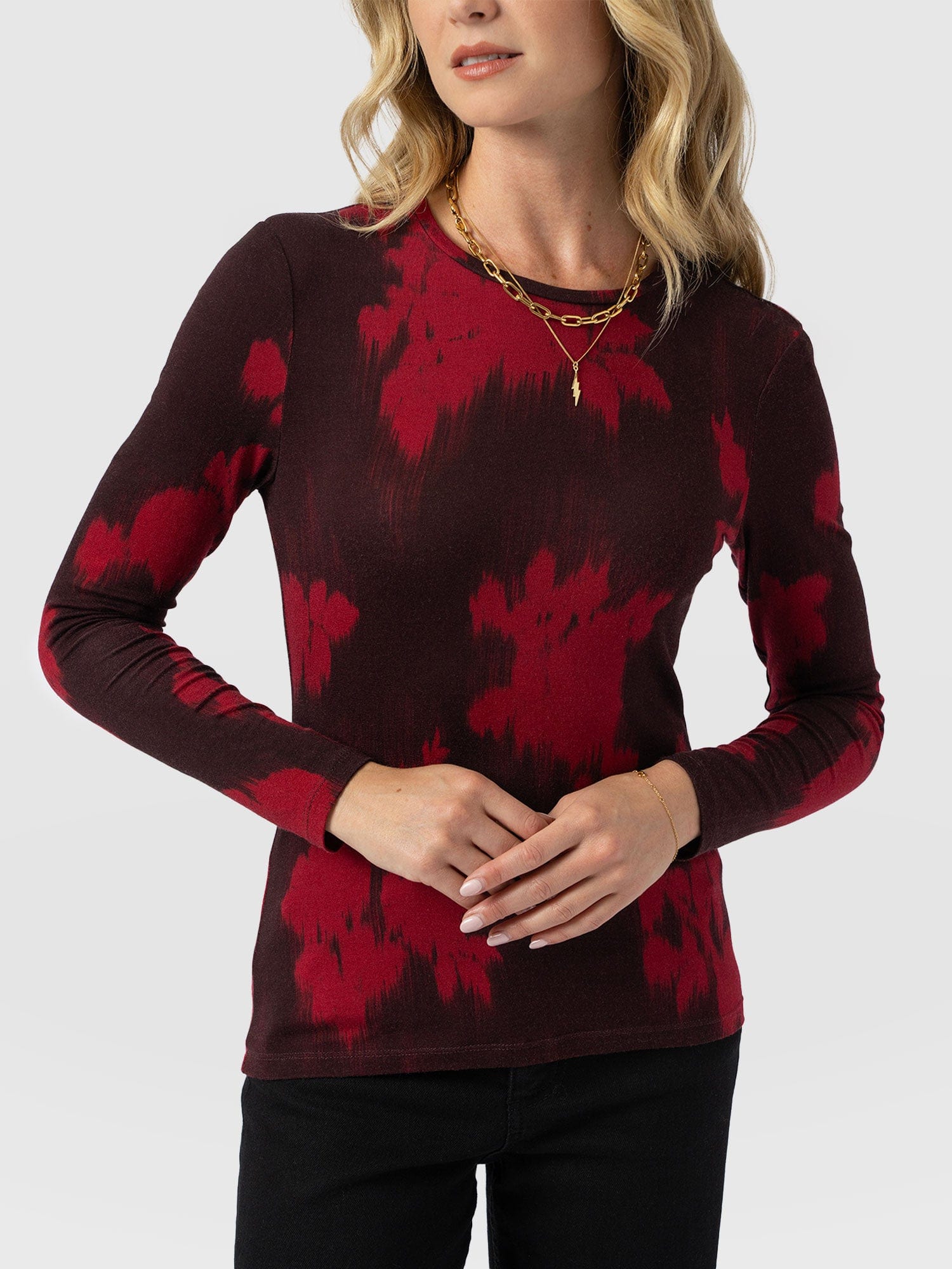 Austen Crew Neck Long Sleeve Tee - Pink Fade Floral - Women's T-shirts | Saint + Sofia® UK