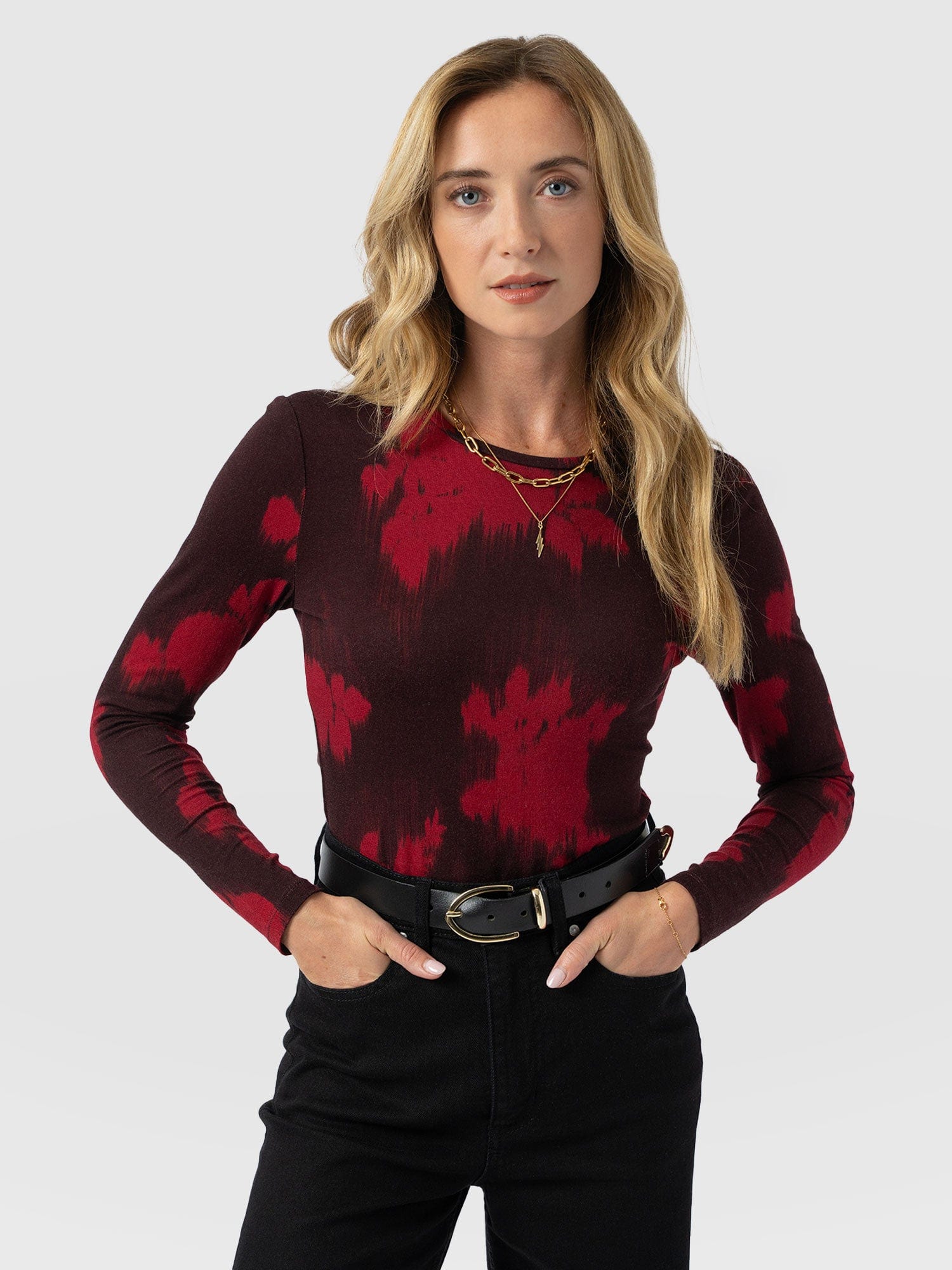 Austen Crew Neck Long Sleeve Tee - Pink Fade Floral - Women's T-shirts | Saint + Sofia® UK