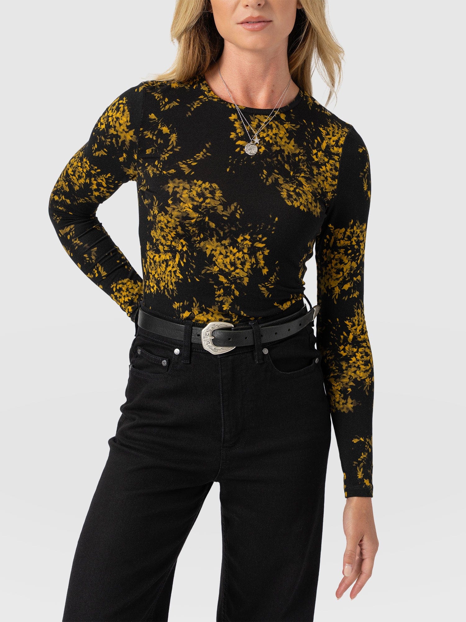 Austen Crew Neck Long Sleeve Tee - Yellow Mimosa