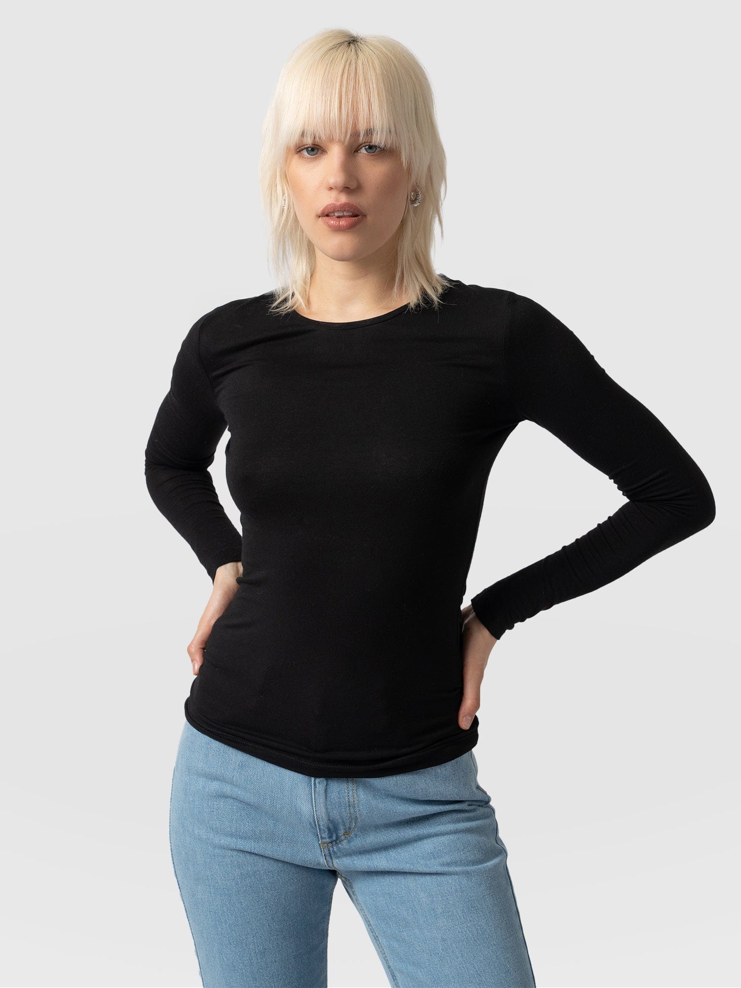 Austen Crew Neck Long Sleeve Tee - Black