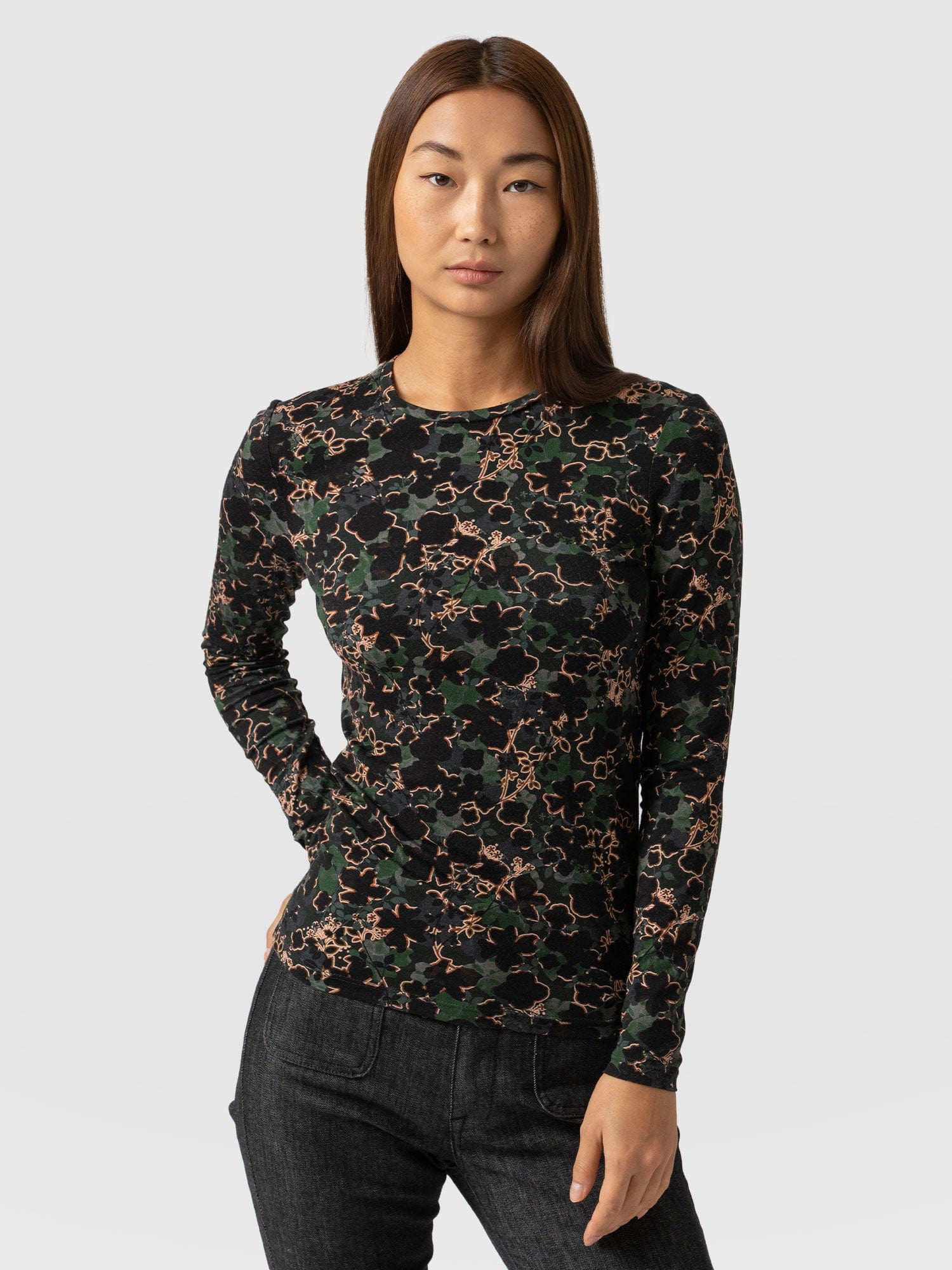 Austen Crew Neck Tee - Green Twilight Floral