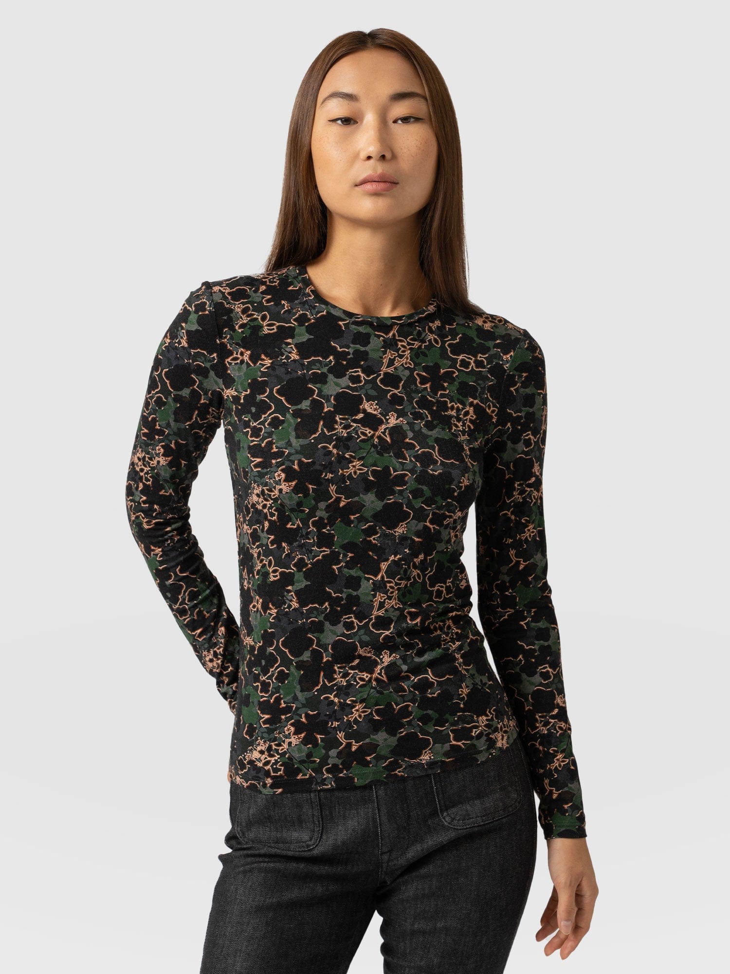 Austen Crew Neck Tee - Green Twilight Floral