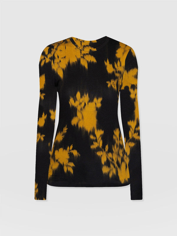 Austen Crew Neck Long Sleeve Tee - Yellow Fade Floral