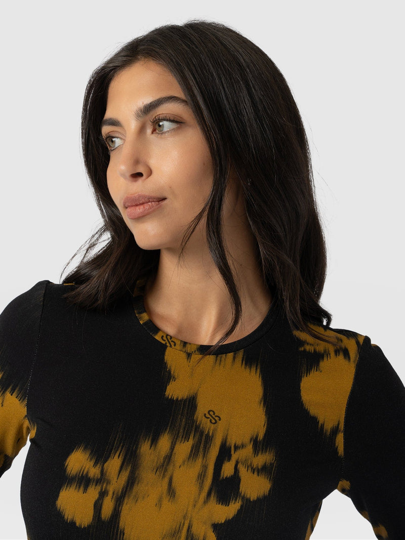 Austen Crew Neck Long Sleeve Tee - Yellow Fade Floral