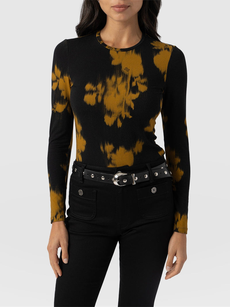 Austen Crew Neck Long Sleeve Tee - Yellow Fade Floral