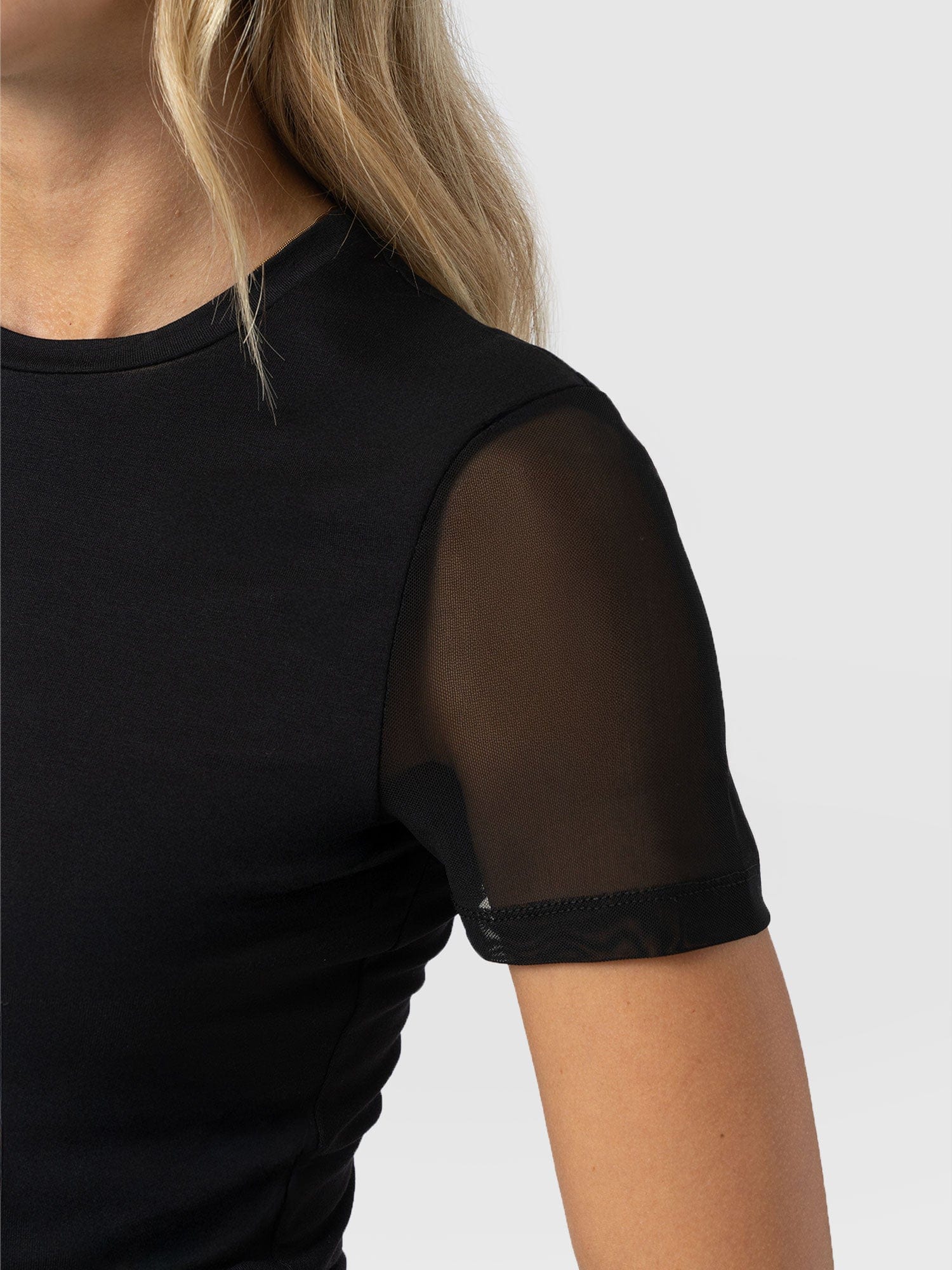 Austen Crew Neck Tee Short Sleeve - Black Mesh - Women's T-shirts | Saint + Sofia® UK