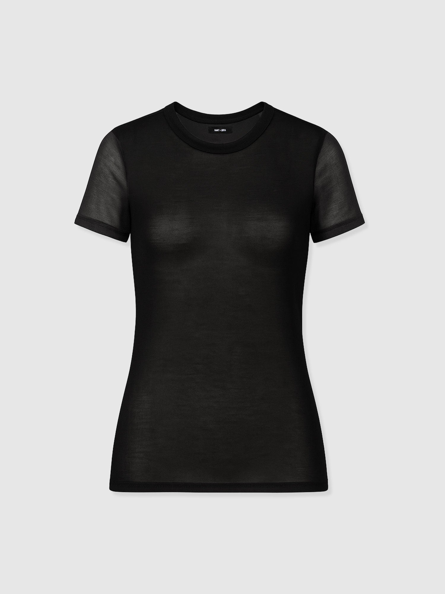 Austen Crew Neck Tee Short Sleeve - Black Mesh - Women's T-shirts | Saint + Sofia® UK