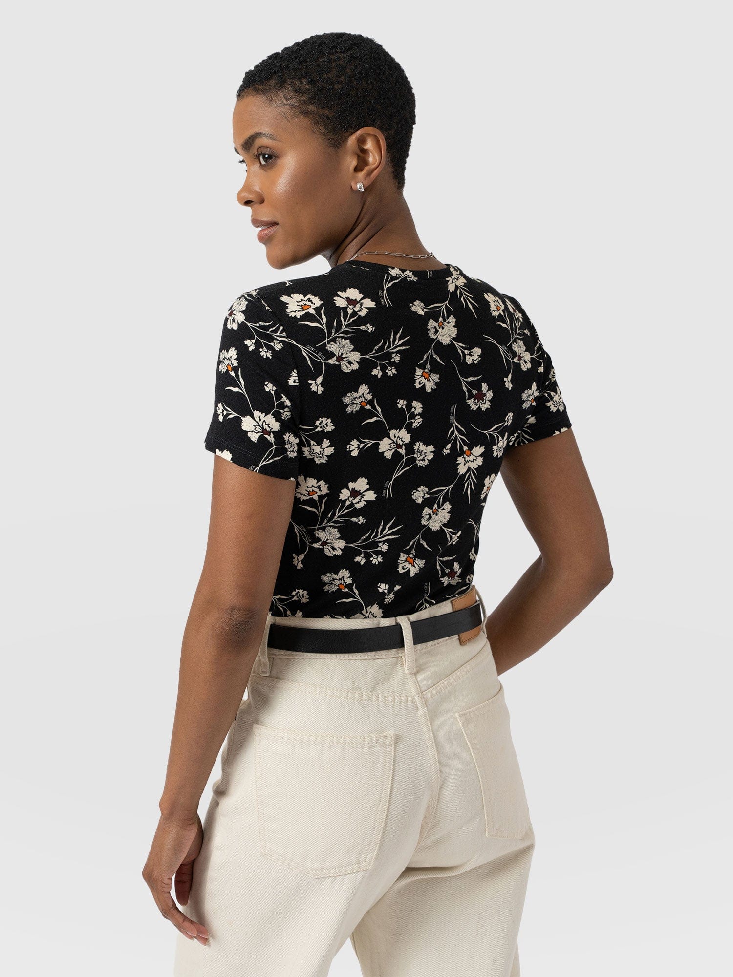 Austen Crew Neck Tee Short Sleeve - Black Spring Floral
