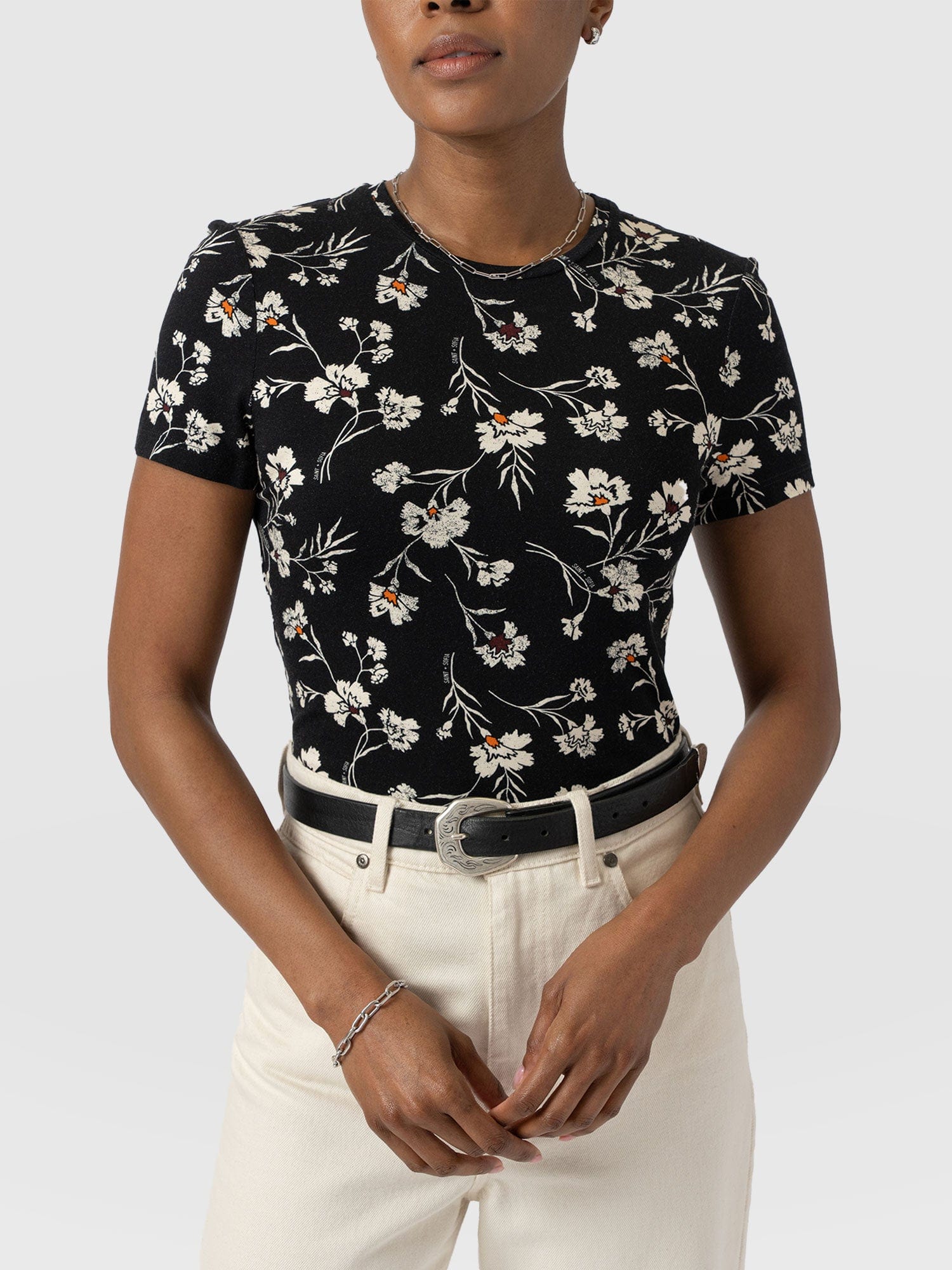 Austen Crew Neck Tee Short Sleeve - Black Spring Floral