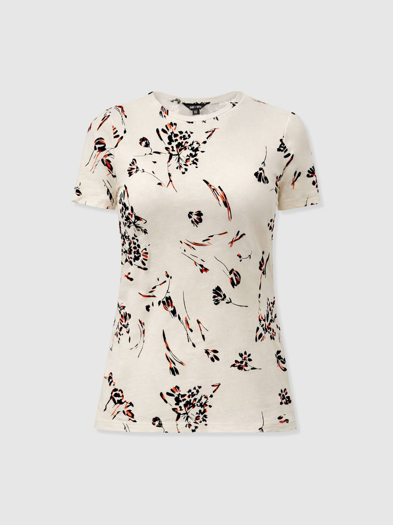 Austen Crew Neck Tee Short Sleeve - White Mist Floral - Women's T-shirts | Saint + Sofia® UK