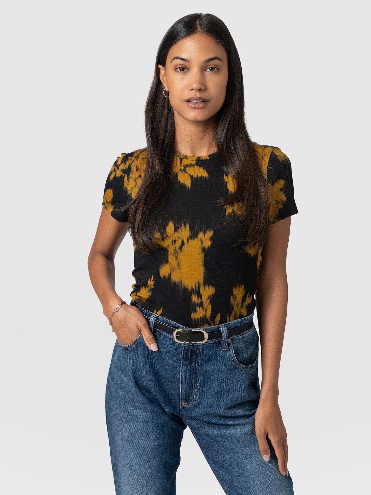 Austen Crew Neck Tee Short Sleeve - Yellow Fade Floral