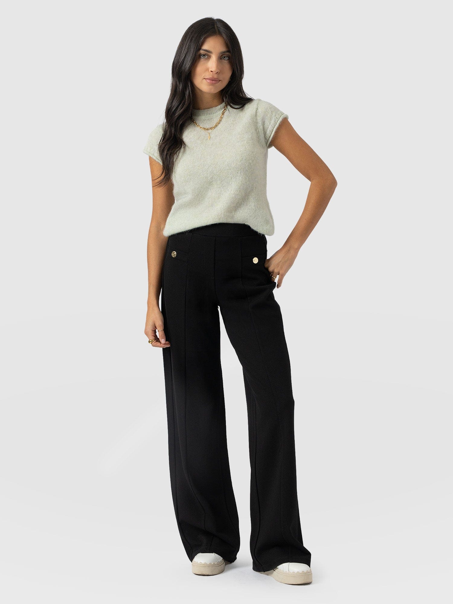 Averie Wide Leg Pant - Black Molten - Women's Trousers | Saint + Sofia® UK
