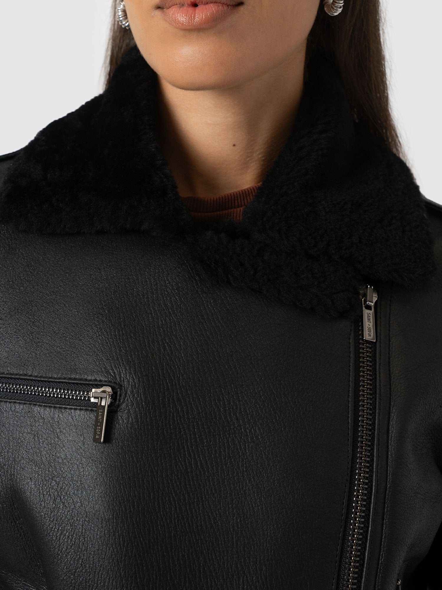 Aviator Shearling Jacket Black - Women's Jackets | Saint + Sofia® UK